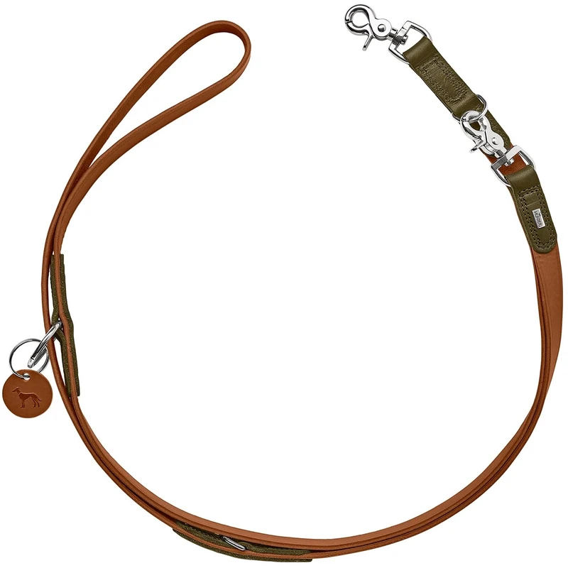 HUNTER LEMVIG Adjustable Dog Lead Colour: Cognac/Olive Leather, 3-Way Adjustable, Durable & Comfortable, Elegant & Trendy, Made in Germany, Size: 15/200
