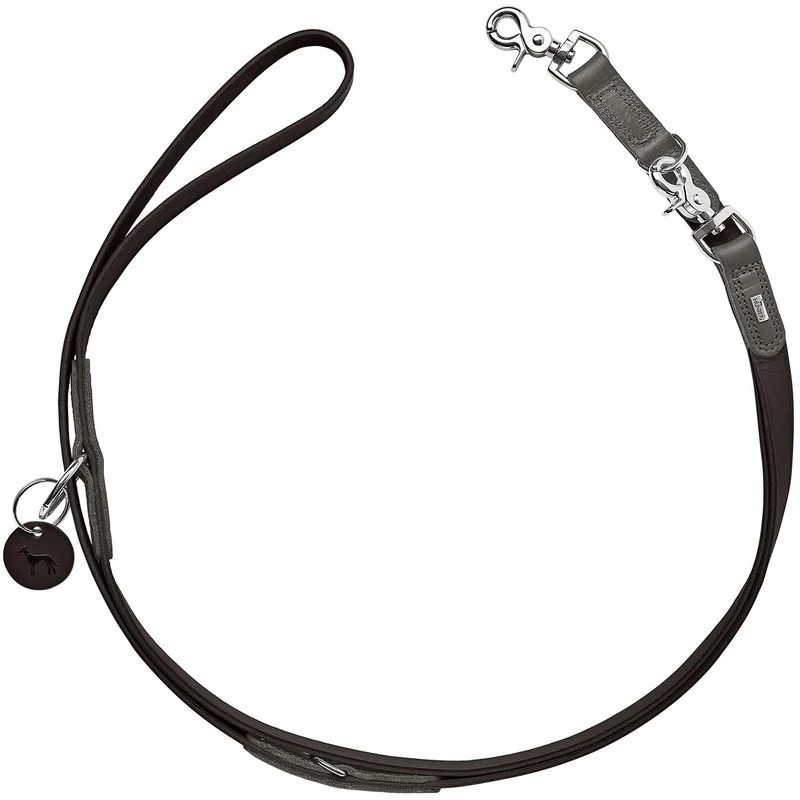 HUNTER LEMVIG Adjustable Dog Lead Colour: Black/Stone Grey, Leather, 3-Way Adjustable, Durable and Comfortable, Elegant and Trendy, Made in Germany, Size: 15/200