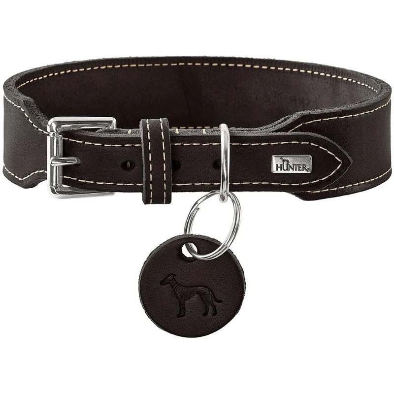 HUNTER Aalborg Extra Wide Collar Extra Wide Soft Leather with Elegant Contrast Stitching Made in Germany Size 65 Black