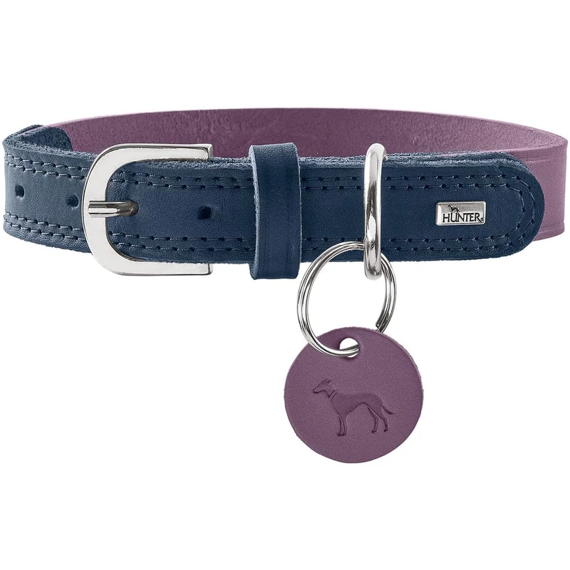 HUNTER Lemvig Dog Collar Colour: Purple/Dark Blue, Leather, Durable and Comfortable, Soft, Comfortable, Elegant and Trendy, Made in Germany, Size: 55
