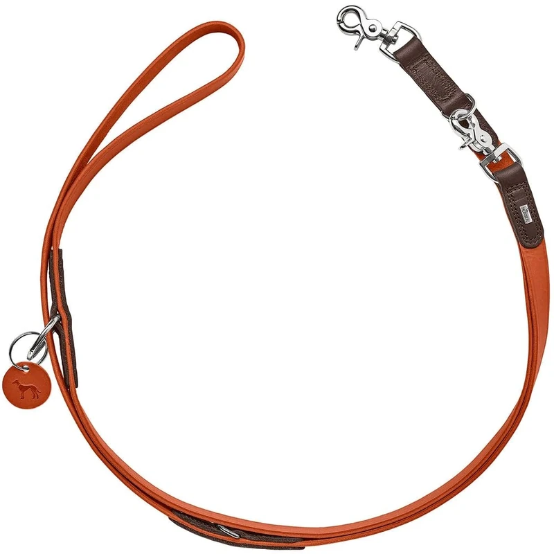 HUNTER LEMVIG Adjustable Dog Lead Orange/Dark Brown Leather 3-Way Adjustable Durable Comfortable Elegant & Trendy Made in Germany Size: 20/200