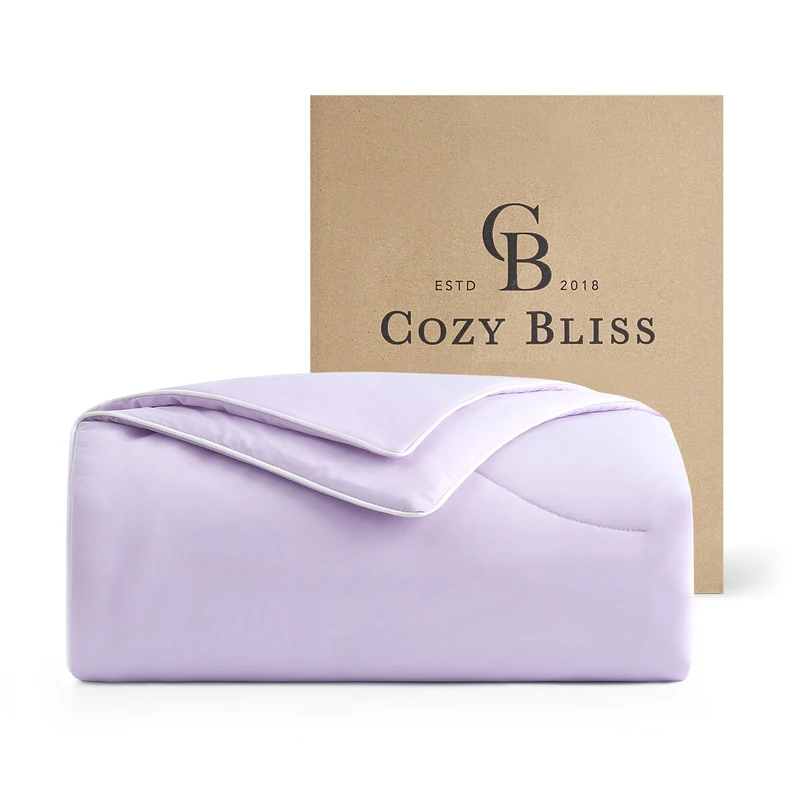 Cozy Bliss Cooling Comforter Twin Size, Reversible Lightweight Cooling Blankets for Hot Sleepers and Night Sweats, Q-Max>0.45 Soft Breathable Silky Smooth Summer Comforter, Lavender Purple, 68"x90"