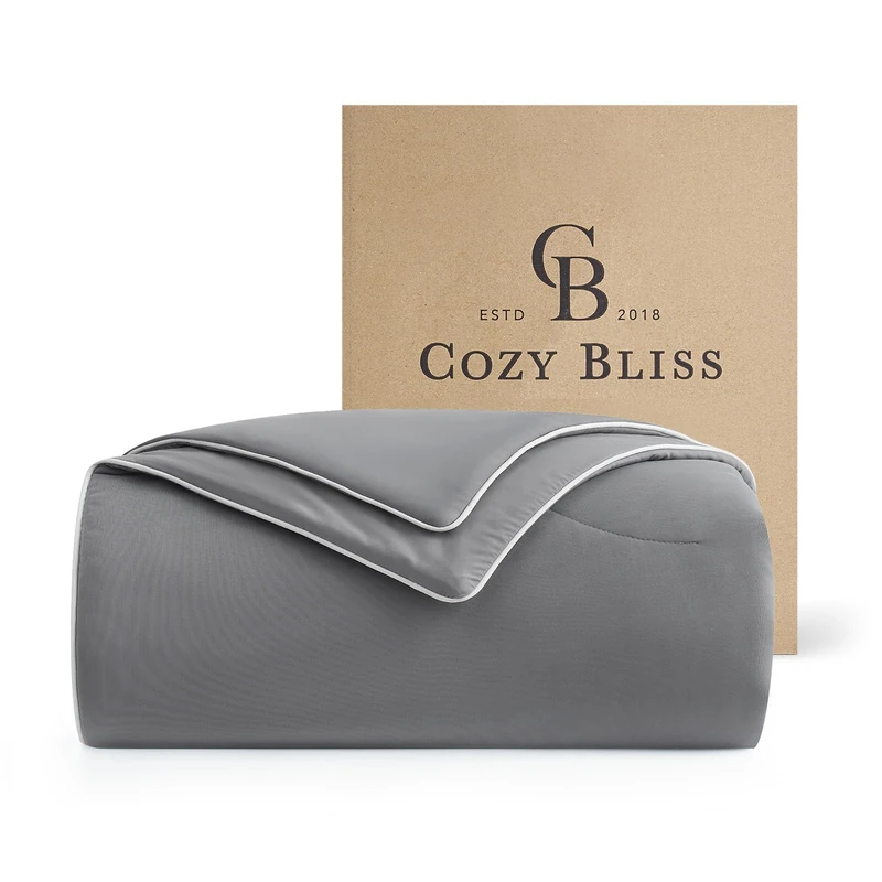 Cozy Bliss Cooling Comforter King Size Dual-Sided, Ultra-Soft Cooling Blankets for Hot Sleepers and Night Sweats, Breathable Lightweight Silky Smooth, Dark Grey