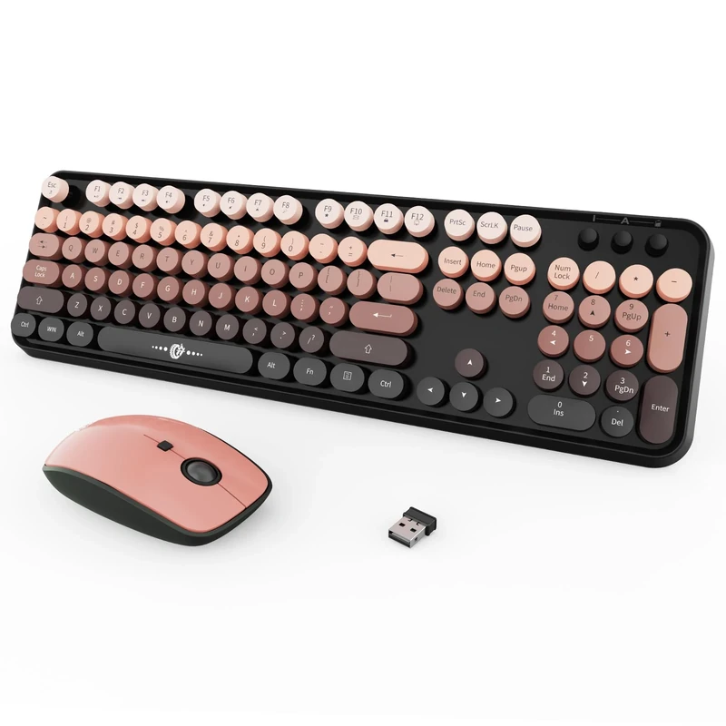 FOPETT Wireless Keyboard & Mouse Combo - 104-Key, 2.4GHz, Pink