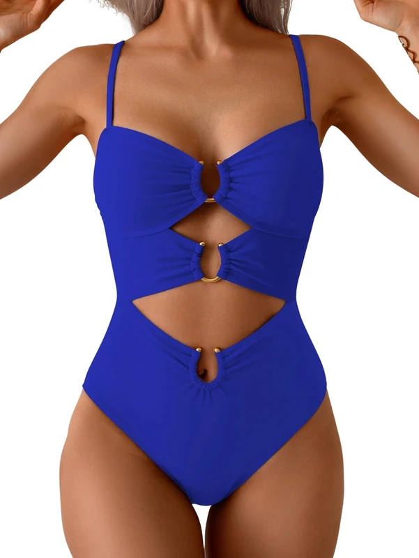 Eomenie One Piece Swimsuit for Women Ring Linked Monokini Sexy Bathing Suit Cutout Swim Suit, Royal Blue, Medium