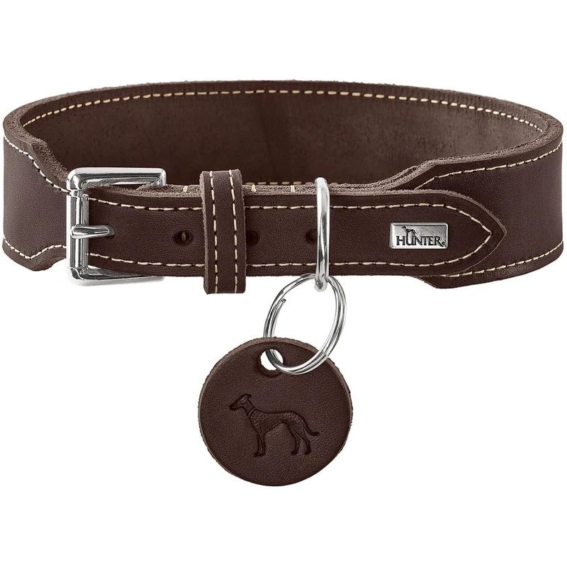 HUNTER Aalborg Extra Wide Collar Dark Brown Extra Wide Soft Leather with Elegant Contrast Stitching Made in Germany Size 55 - Image 1