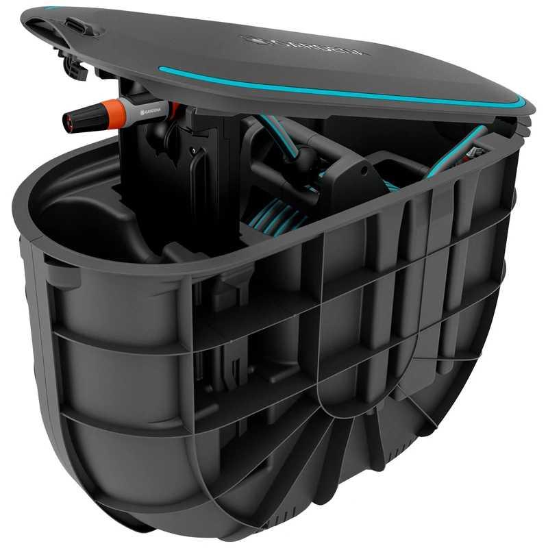 Gardena Undercover Hose Box RollUp M with 20 m Retractable Hose, Automatic Rewind, Underground Weatherproof Storage, Tangle-Free Hose Guide, Complete Set for Immediate Use (18650-20)