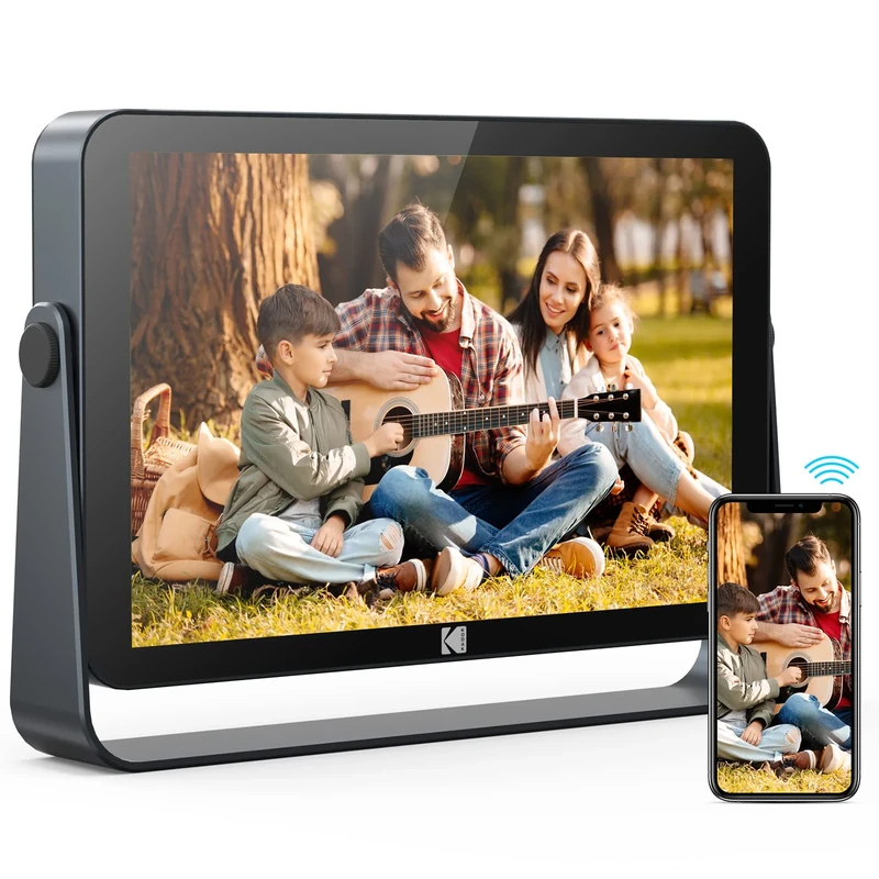 KODAK Digital Photo Frame 10'' Wi-FI 6, Full HD 1200x1920 Touch Screen, 32 GB, 3800 mAh Battery, Slideshow & Music, Car Weather, Sharing via Wi-Fi 2.4G/5G - Black