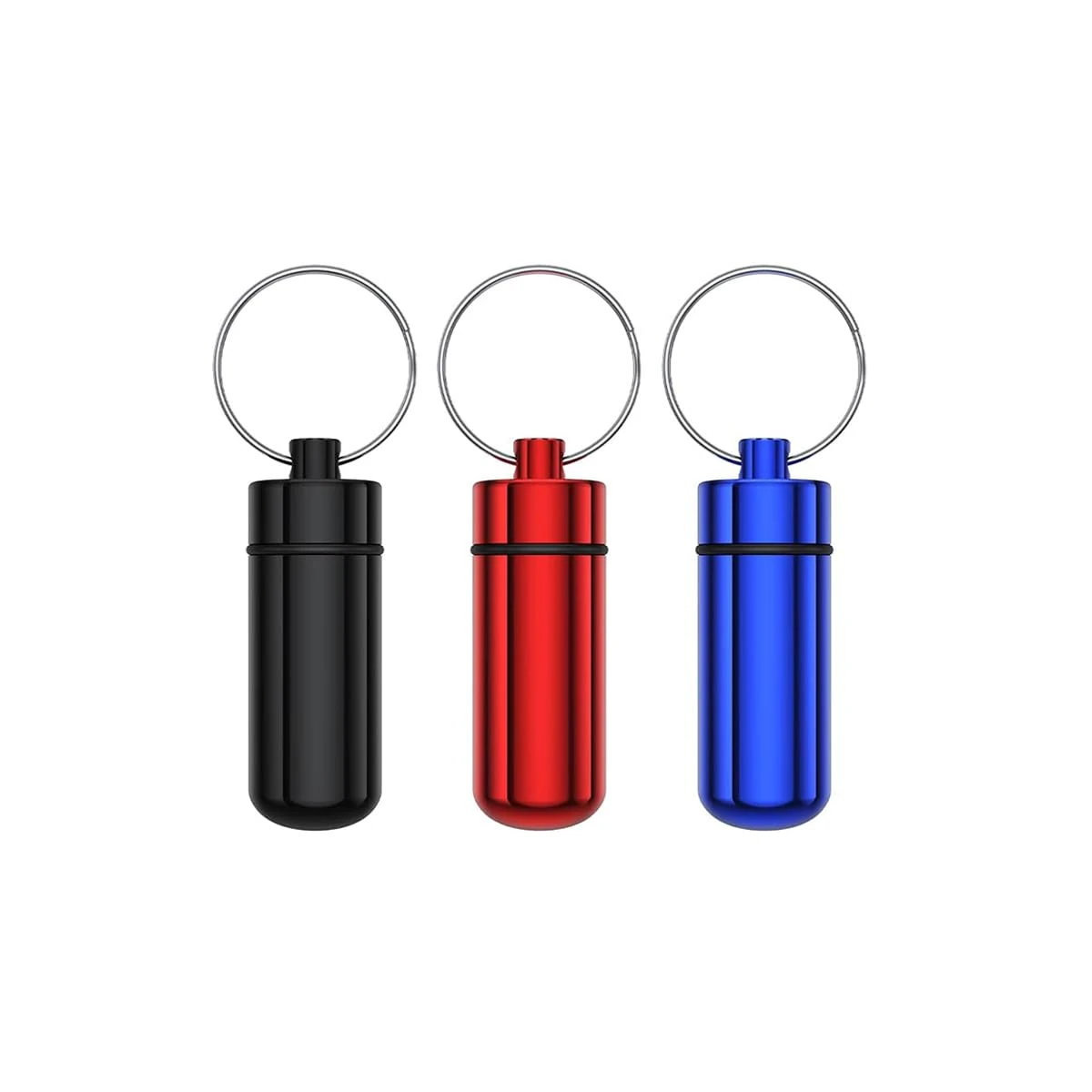 Waterproof Aluminum Pill Box - 3pcs Pocket Pill Case - Small Pill Boxes Organiser - Portable Container Keychain Pill Holder - Portable Mini Pill Boxes (Blue+Black+red)