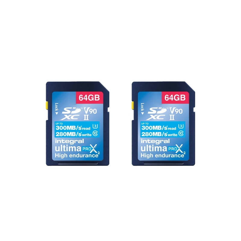Integral 64GB 2-Pack UHS-II SD Card V90 Up to 300MBs Read and 280MBs Write Speed 1866X SDHC Professional High Speed Memory Card