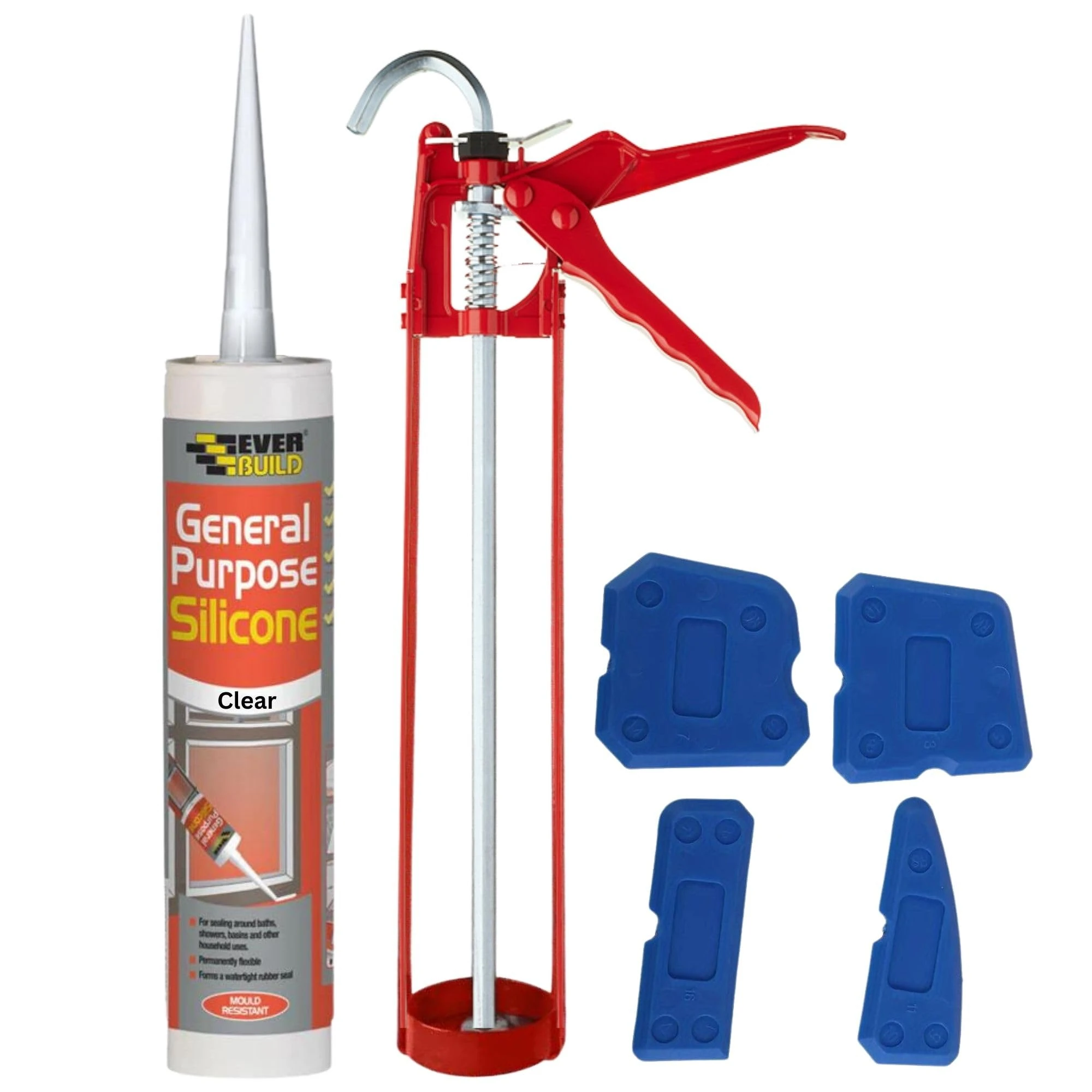 Clear Silicone Sealant Smoothing Kit With 11 Inch Sealant Gun, Anti Mould General Purpose Waterproof Clear Silicone And Smoother Tool Set