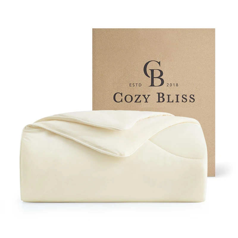 Cozy Bliss Cooling Comforter Queen Size Dual-Sided, Ultra-Soft Cooling Blankets for Hot Sleepers and Night Sweats, Breathable Lightweight Silky Smooth, Snow Ivory