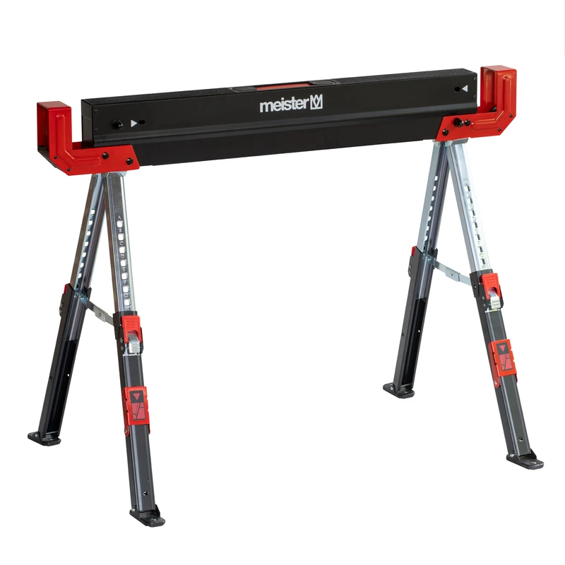 Meister 5258220 Sawhorse 590 kg Foldable with Carry Handle with Non-Slip Pad Height Adjustable from 52 to 81 cm Folding Trestle with Non-Slip Stand