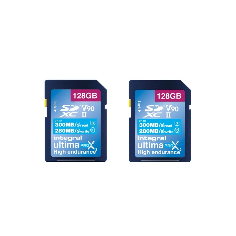 Integral 128GB 2-Pack UHS-II SD Card V90 Up to 300MBs Read and 280MBs Write Speed 1866X SDHC Professional High Speed Memory Card