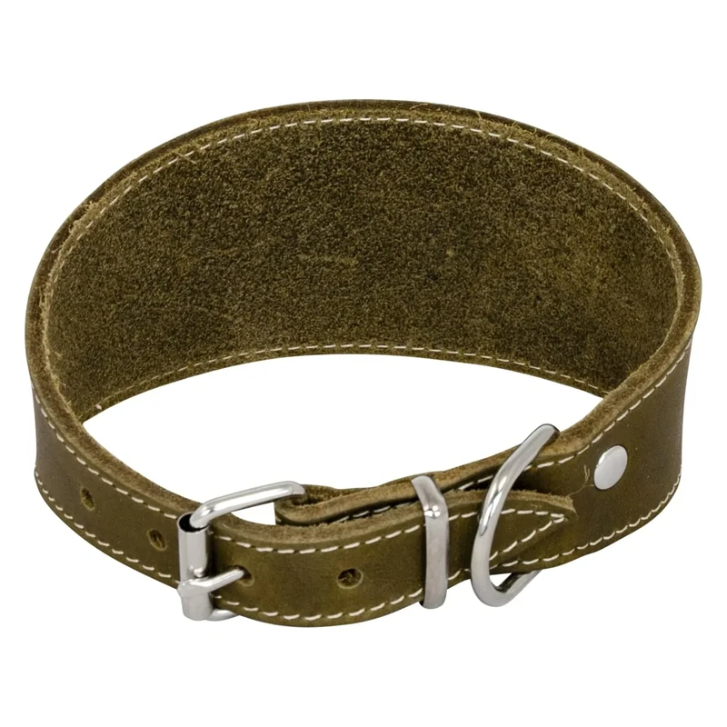 JACK AND VANILLA, Leather Dog Collar for Greyhounds, Comfortable and Durable, Secure Buckle, Adjustable, Green, 48 cm, Fat Leather Model