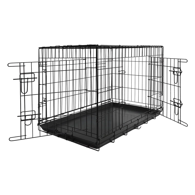 JACK AND VANILLA, Foldable Pet Cage with 2 Doors, Lightweight and Durable Structure, Optimal Ventilation, Easy Access, Elegant Design, 92 x 57 x 64 cm, Black, Travel Model