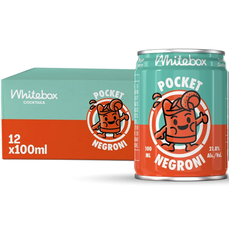 WHITEBOX COCKTAILS Single Serve Classic Pocket Negroni - Case of 12 Cocktail Can | Classic Full Strength Negroni Cocktail | Pre-mixed Cocktails Ready To Drink 12x100ml