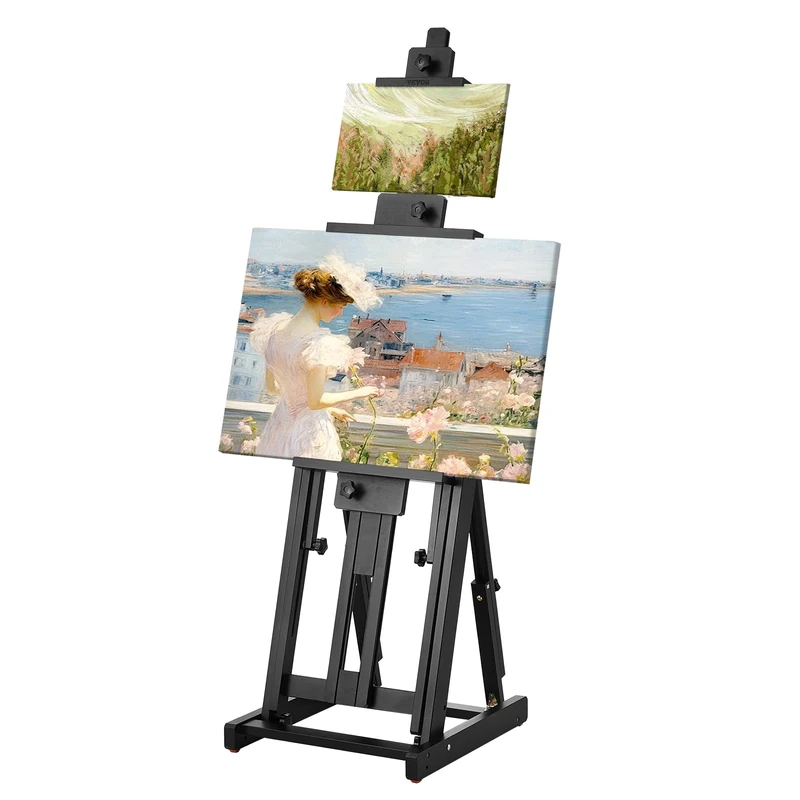 VEVOR Studio H-Frame Easel, Holds Canvas Art up to 77", Beechwood Artists Easel for Painting with Bottom Tray, Double Canvas Position, 22 lbs Load Capacity Studio Easel, Adjustable Art Painting Easel