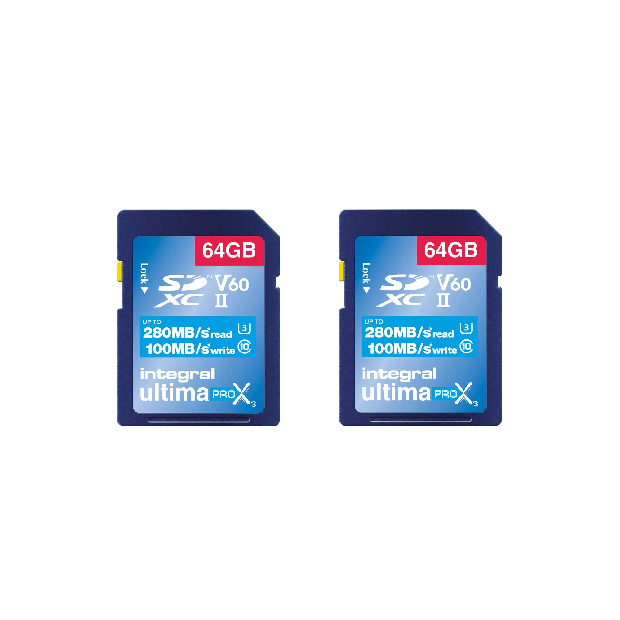 Integral 64GB 2-Pack UHS-II SD Card V60 Up to 280MBs Read and 100MBs Write Speed 1733X SDXC Professional High Speed Memory Card