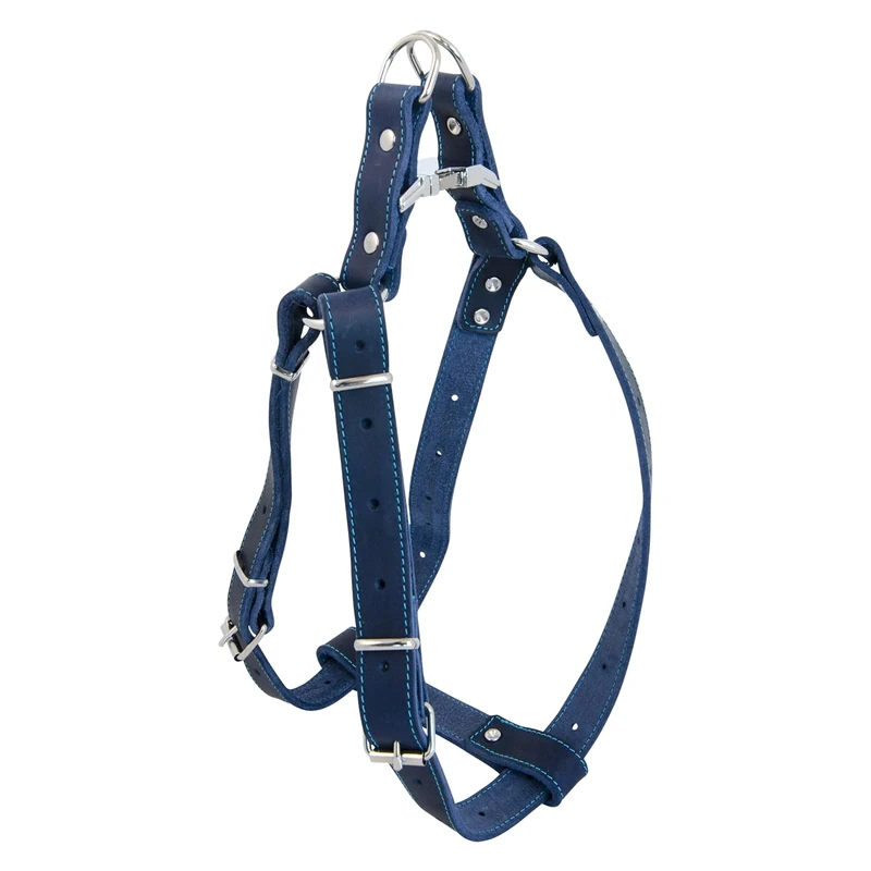 JACK AND VANILLA, Strong Leather Dog Harness, Customised Fit 40-60 cm, Blue Colour, Optimal Comfort and Ergonomic Design for Pleasant Walks, Greasy Leather Model