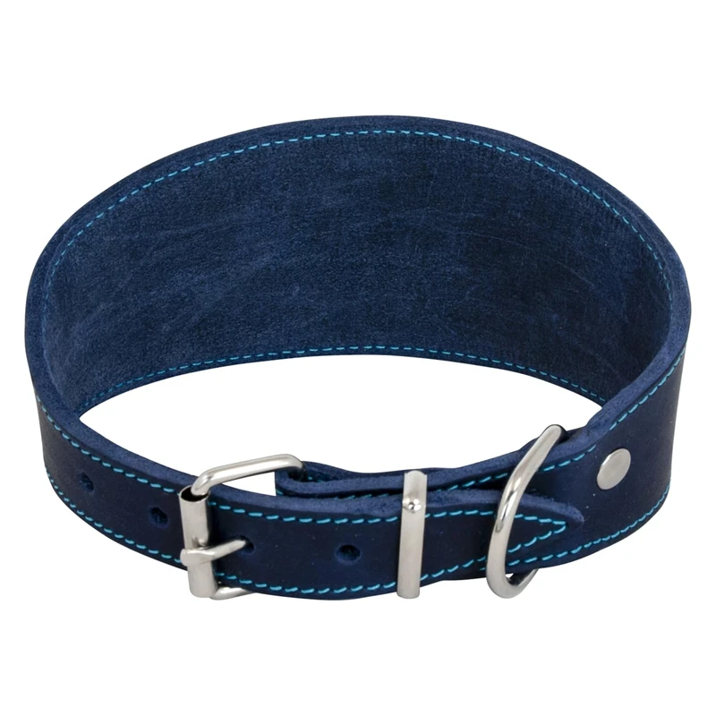 JACK AND VANILLA, Leather Dog Collar for Greyhounds, Comfortable and Durable, Secure Buckle, Adjustable, Blue, 42 cm, Fat Leather Model - Image 1