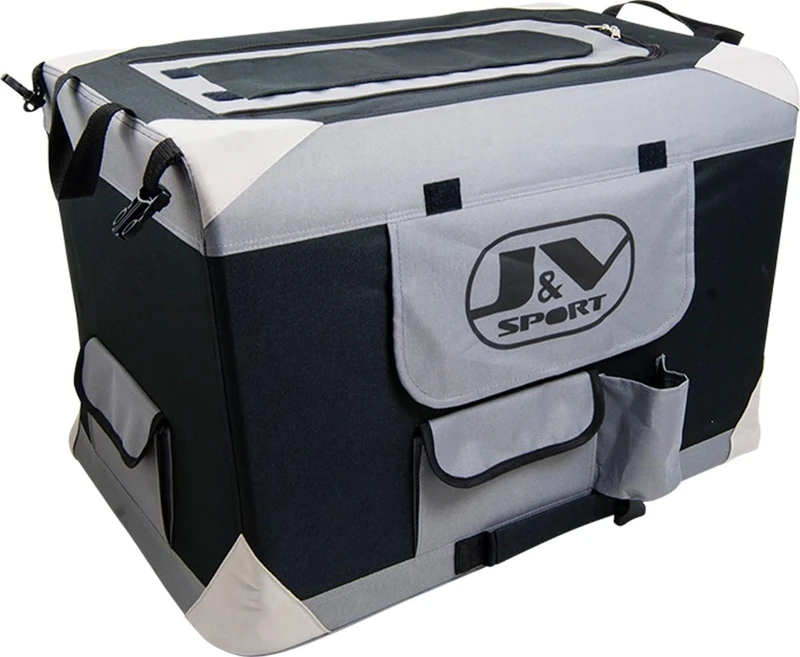 JACK AND VANILLA, Foldable Pet Kennel, Lightweight and Durable, Easy Installation, Optimal Ventilation, Comfortable Space, Size XL 91 x 63 x 63 cm, Grey, Travel Model