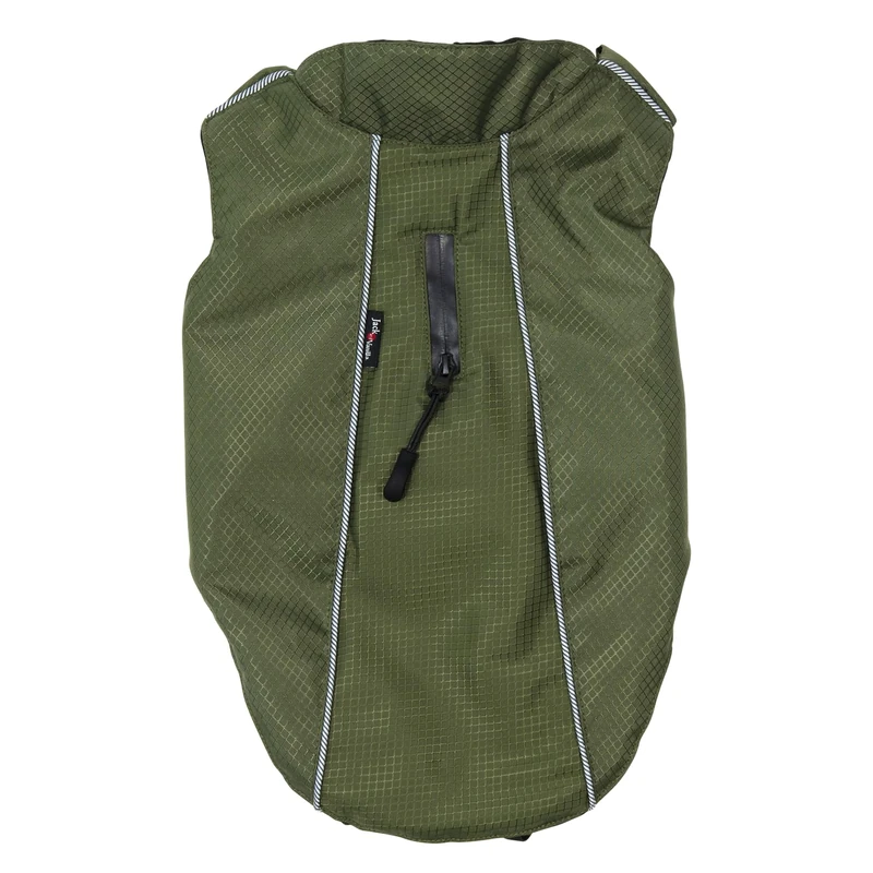JACK AND VANILLA, Expedition Stylish Dog Coat for Small Dogs, Cold and Weather Protection, Durable Fabric, Zipper, Reflective Stripes, Green