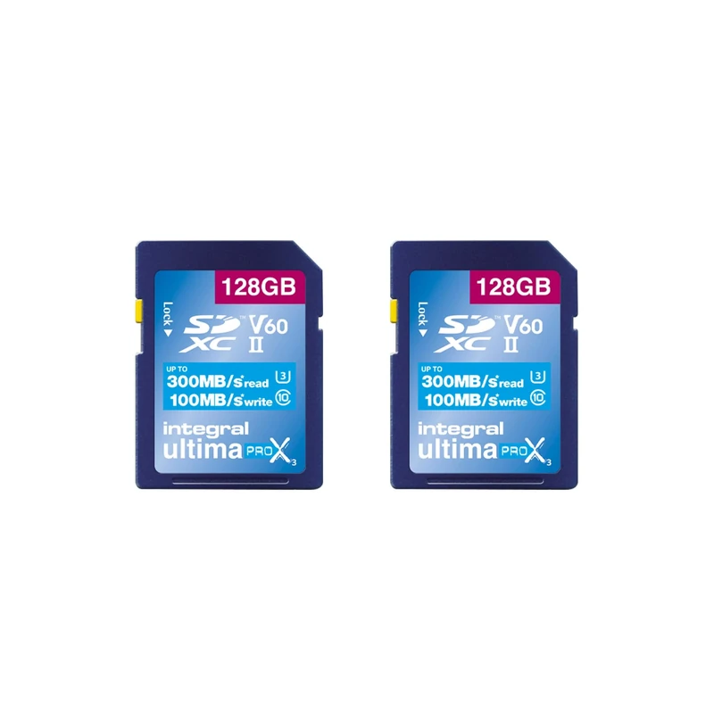 Integral 128GB 2-Pack UHS-II SD Card V60 Up to 300MBs Read and 100MBs Write Speed 1733X SDXC Professional High Speed Memory Card