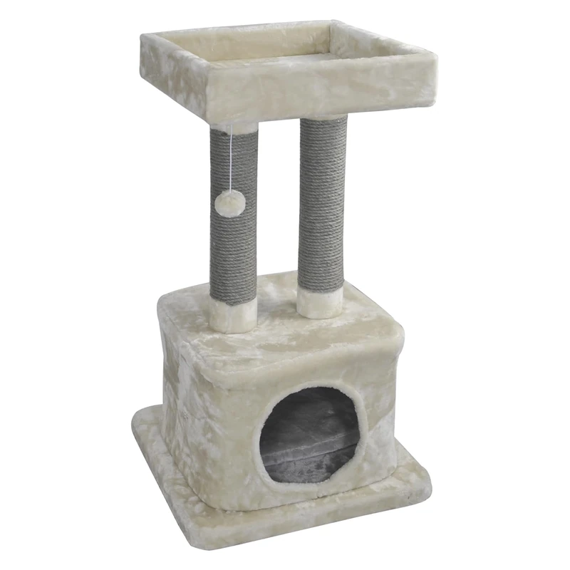 JACK AND VANILLA, Stylish Scratching Post for Cats, Modern Cream and Grey Design, Multifunctional for Scratching and Resting, Dimensions 50 x 50 x 86 cm, Colour: Cream-Grey, Scratching Post Design