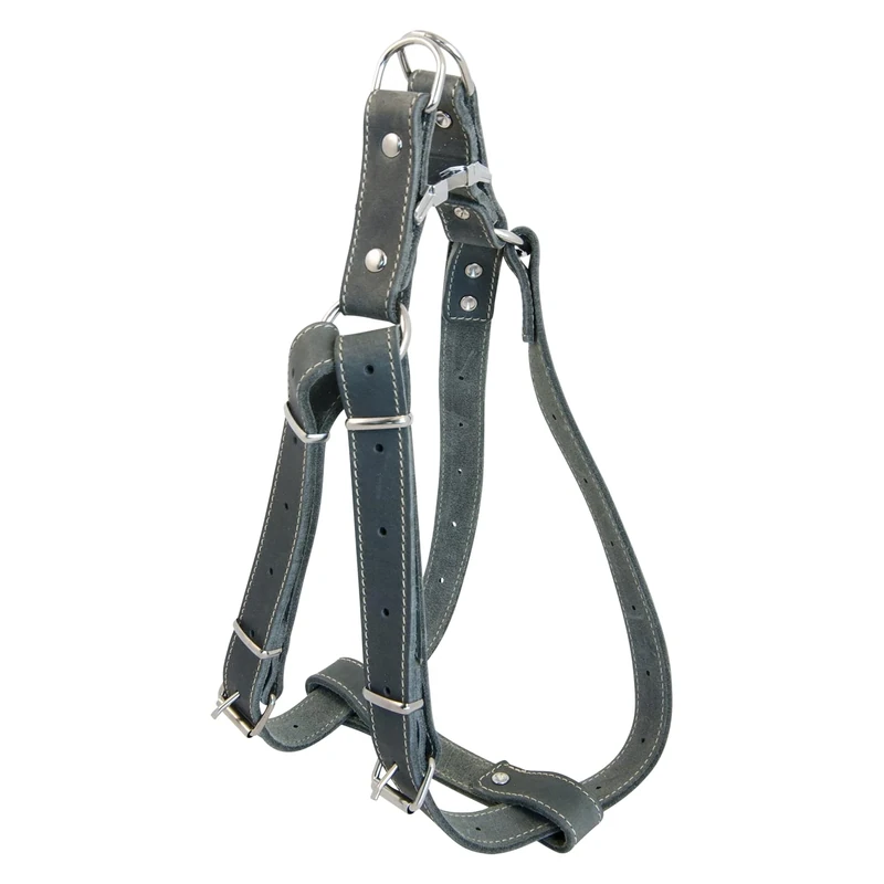 JACK AND VANILLA, Strong Leather Dog Harness - Customisable Fit 40-60 cm - Elegant Design Grey - Optimal Comfort and Enhanced Safety for Walking 20 mm