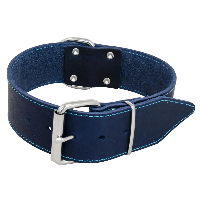 JACK AND VANILLA, Leather Dog Collar, Large, Comfortable and Durable, Secure Buckle, Adjustable, Blue, 50 mm x 70 cm, Fat Leather