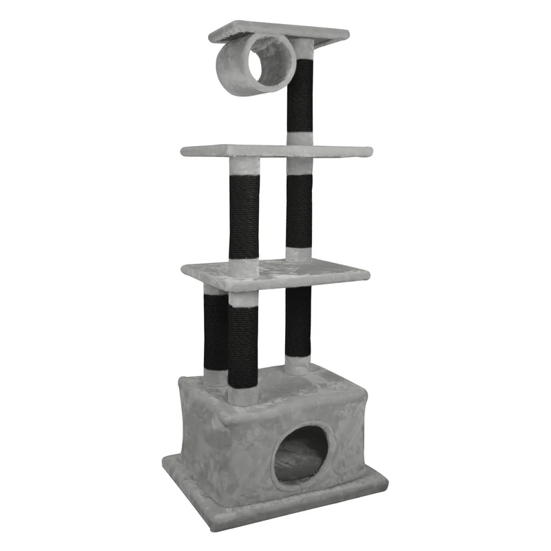 JACK AND VANILLA, Modern Scratching Post for Cats, Elegant Design, Multifunctional with Rest and Play Areas, Dimensions 60 x 50 x 151 cm, Colour: Grey/Black, Scratching Post Design