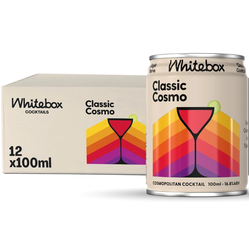 WHITEBOX COCKTAILS Single Serve Classic Cosmo Cocktail — Case of 12 Cocktail Can | Classic Full Strength Cosmopolitan Cocktail | Pre-mixed Cocktails Ready To Drink 12x100ml