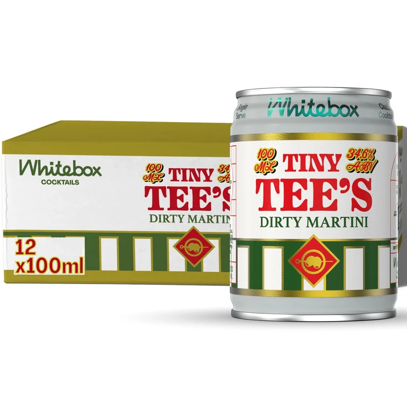 WHITEBOX COCKTAILS Single Serve Classic Tiny Tee's Dirty Martini — Case of 12 Cocktail Can | Classic Full Strength Dirty Martini | Pre-mixed Cocktails Ready To Drink 12x100ml