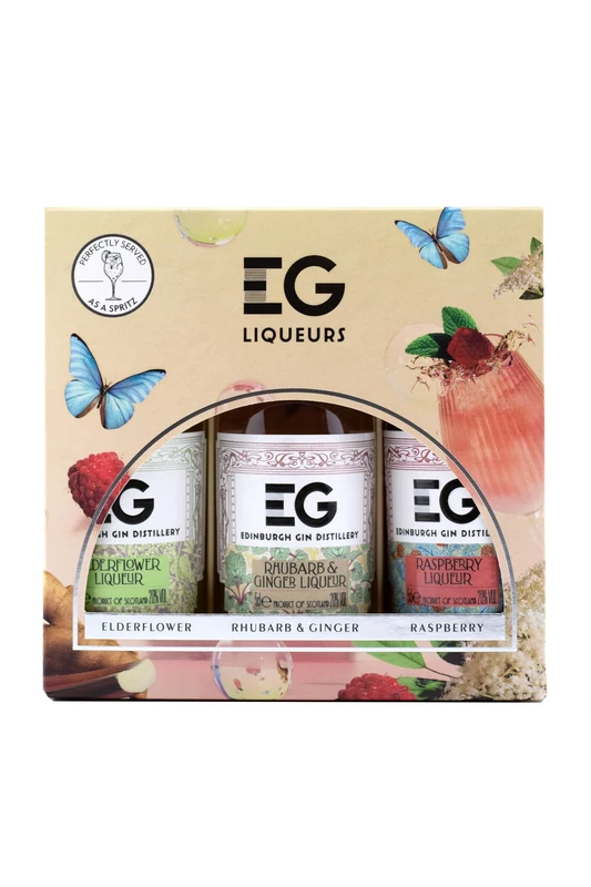 Edinburgh Gin Flavoured Gin Liqueur Gift Pack | 3 x 5cl | 20% ABV | Featuring Famous Rhubarb & Ginger, Raspberry and Elderflower Gin Liqueurs | Tasting Pack | Gift for Gin Lovers and Experimenters