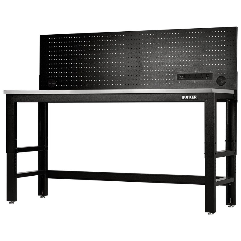 BUNKER 28099 Workbench with Stainless Steel Worktop and Power Pegboard, 1829mm