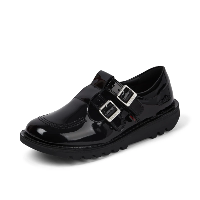 Kickers Women's Kick T Bar Double Leather Shoes, Black, 3 UK