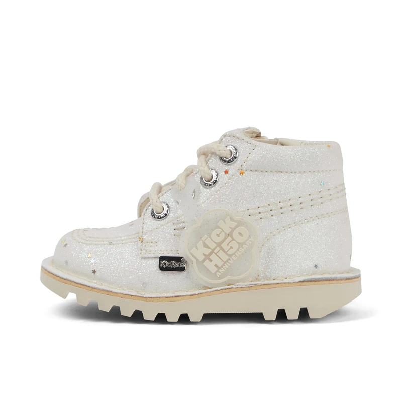 Kickers Unisex Kids Kick Hi Glitter Textile Ankle Boot, White, 9 UK Child