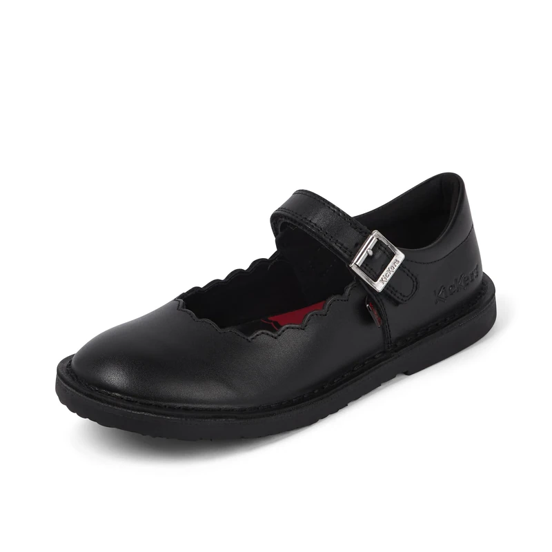 Kickers Girl's Adlar Mary Jane Scallop Leather Shoes, Black, 13 UK Child