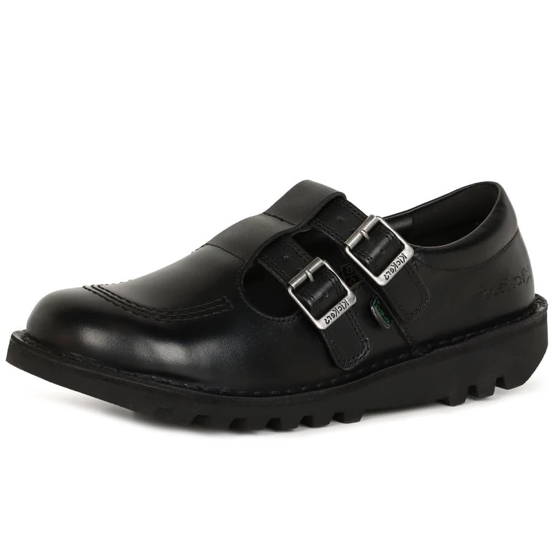 Kickers Women's Kick T Bar Double Leather Shoes, Black, 3 UK