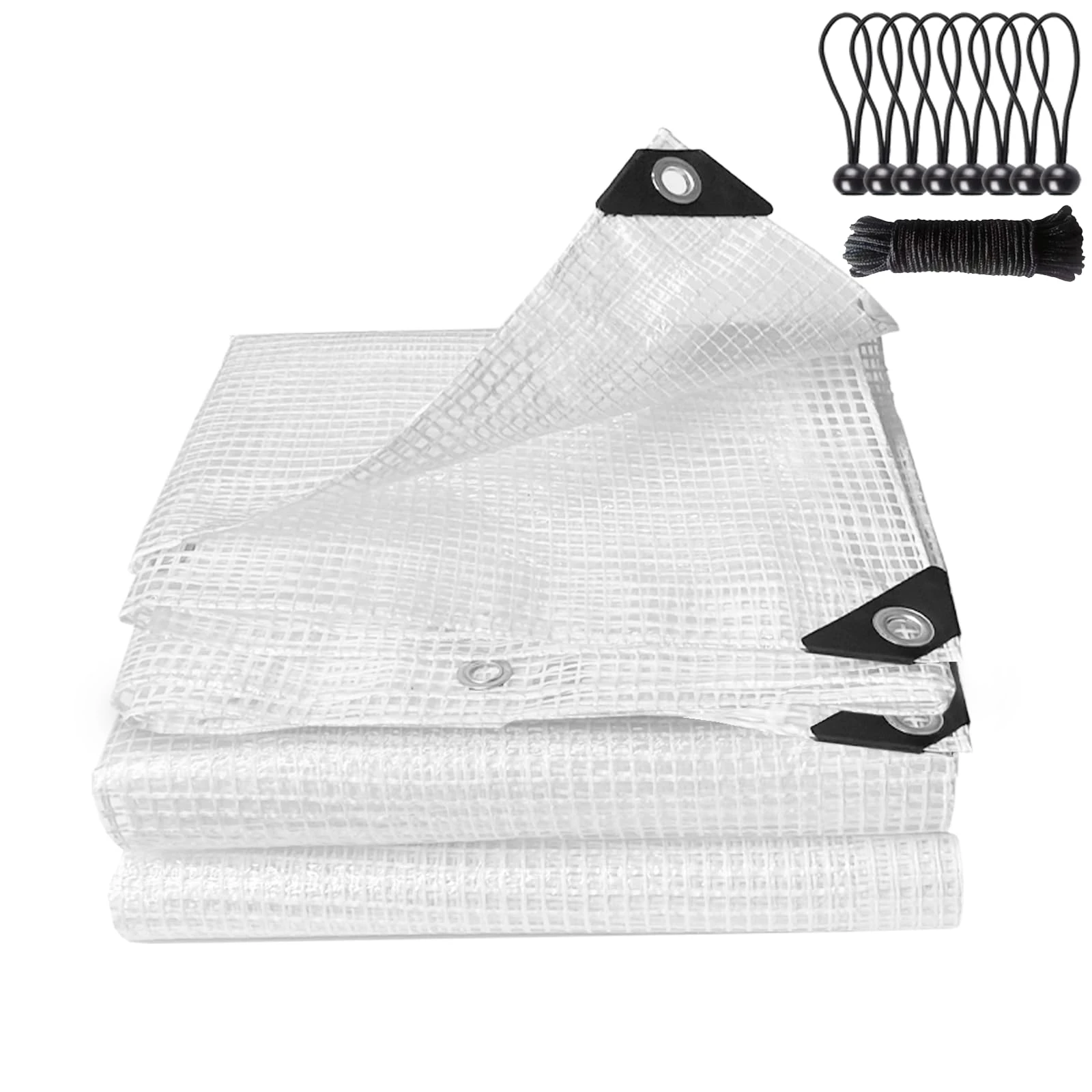 Clear Tarpaulin Waterproof Heavy Duty Greenhouse Grid Tarpaulin Outdoor Polythene Plastic Sheeting 140GSM Transparent Tarp Cover With Eyelets For Protection Plant Garden Furniture Firewood (3m x 5m)