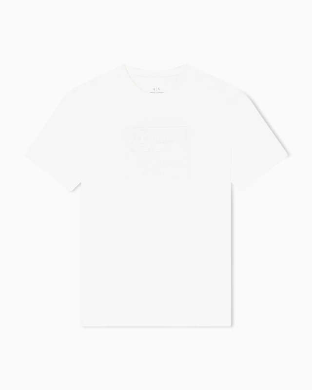 Armani Exchange Men's Short Sleeve Tone on Tone Logo Round Collar T-Shirt Off White XL, Off White, XL