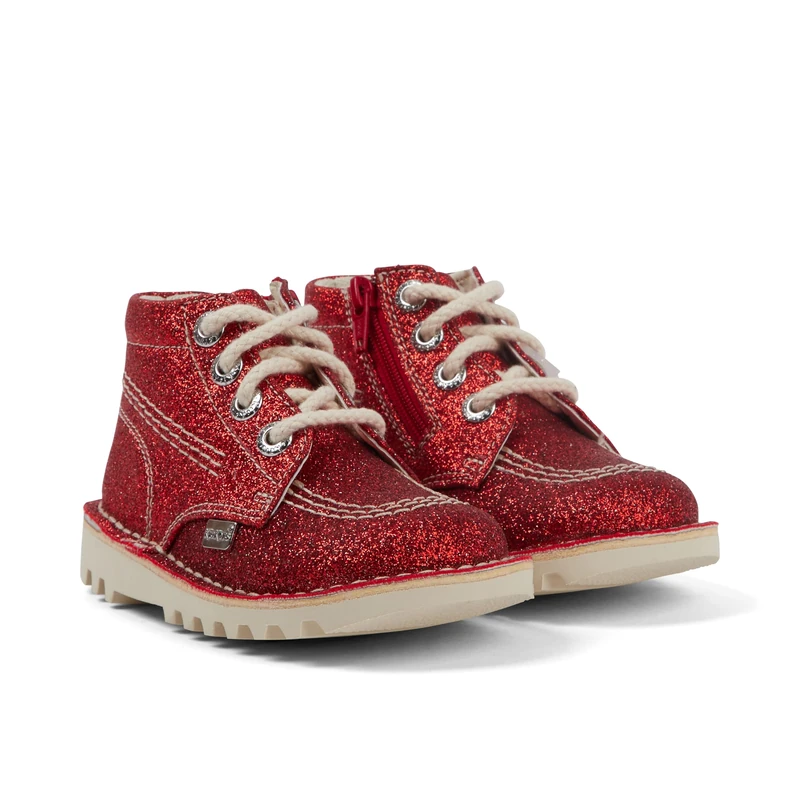 Kickers Unisex Kids Kick Hi Glitter Textile Ankle Boot, Red, 8.5 UK Child