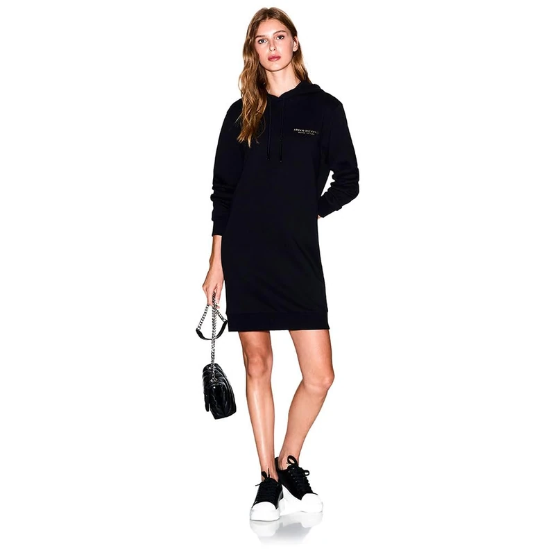 Armani Exchange Women's Milano-New York Side Logo Loged Drawstrings, Dress, Black, XS, Black/Gold, XS