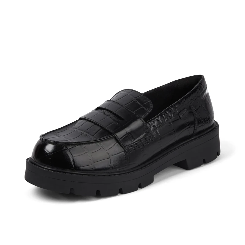 Kickers Women's Kori Loafer Croc Leather Shoes, Black, 6 UK