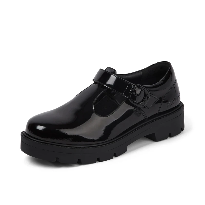 Kickers Girl's Kori T Bar Leather Shoes, Black, 6 UK Child