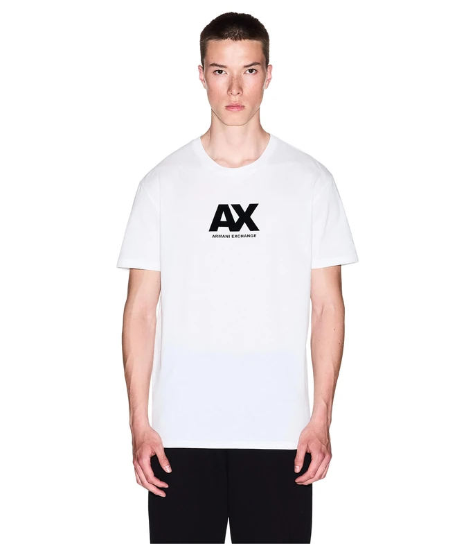 Armani Exchange Men's Short Sleeve Printed Logo Round Collar T-Shirt, Off White, XL - Image 1