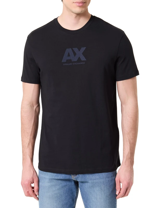 Armani Exchange Men's Short Sleeve Printed Logo Round Collar T-Shirt, Black, XXL