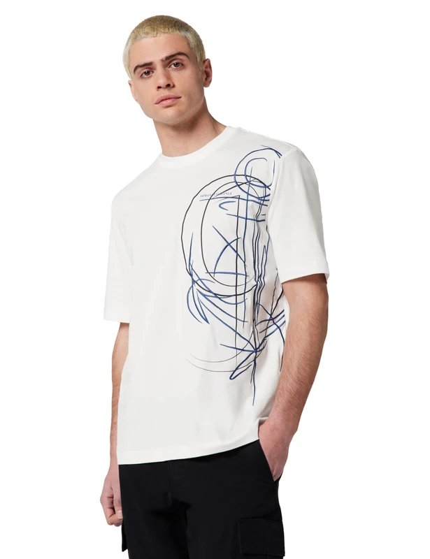 Armani Exchange Men's Short Sleeve Regular Fit Side Sketch T-Shirt Off White S, Off White, S