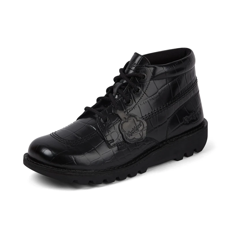 Kickers Unisex Kick Hi Croc Leather Ankle Boot, Black, 4 UK